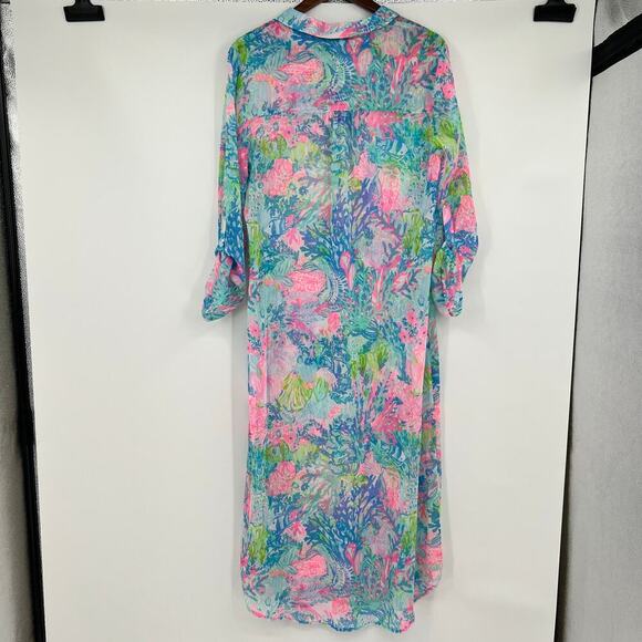 NEW Lilly Pulitzer Fished My Wish Natalie Maxi Coverup Dress colorful Size large - Picture 3 of 11